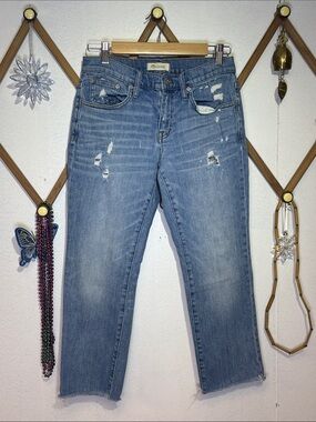 Madewell Medium Blue Ripped Cropped Straight Jeans